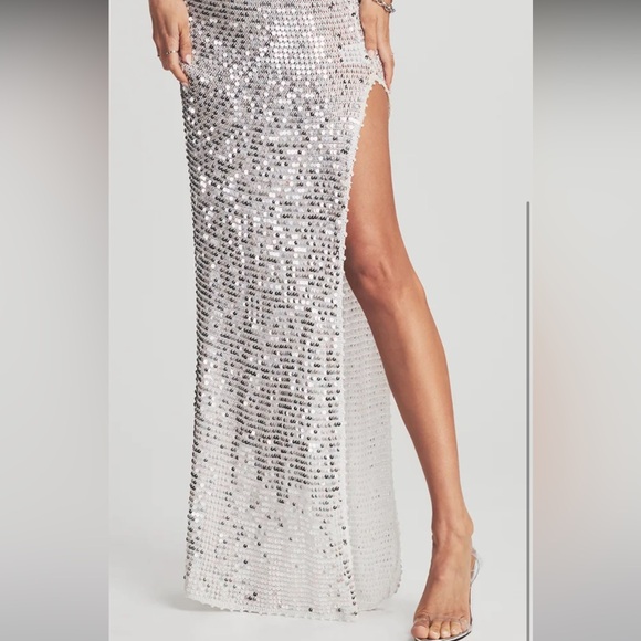 Retrofete Marie Sequin Crochet Maxi Dress Silver size M/L - Picture 9 of 14